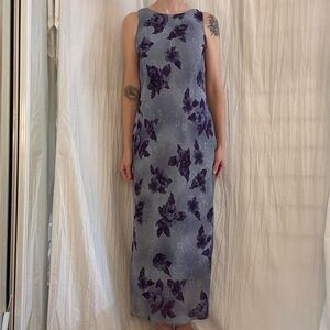 Purple and Blue Floral Maxi Dress Sleeveless Vintage 90s/Y2K Whimsygoth Grunge
